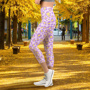Leopard Pink Purple Yellow Capri Leggings