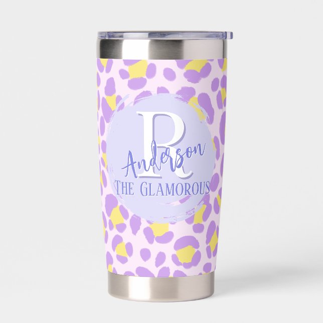 Leopard Pink Purple Yellow Personalized Insulated Tumbler (Left)