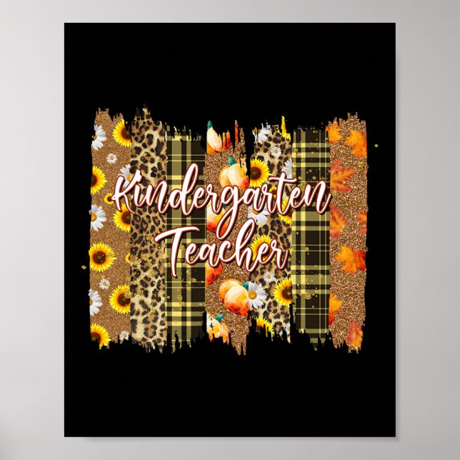 Leopard Plaid Fall Blessed Kindergarten Teacher Th Poster (Front)