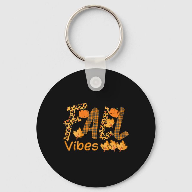 Leopard Plaid Fall Vibe Autumn Thanksgiving Women  Keychain (Front)