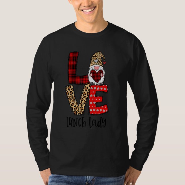 Leopard Plaid Gnome Heart LOVE Lunch Lady Valentin T-Shirt (Front)