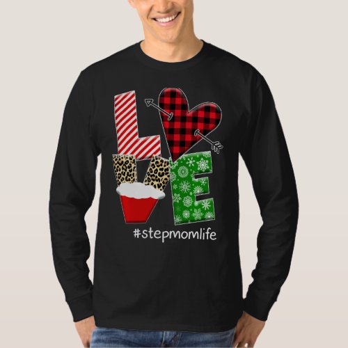 Leopard Plaid Love Stepmom Life Christmas Xmas Wom T_Shirt