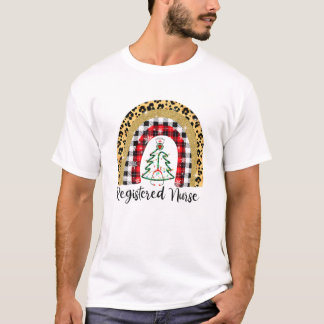 Leopard Plaid Rainbow Registered Nurse Christmas S T-Shirt