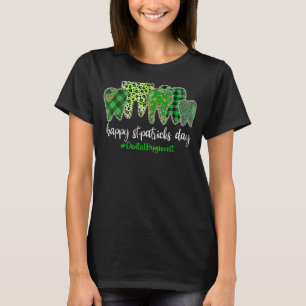 Leopard Plaid Tooth Teeth Dental Hygienist St Patr T-Shirt