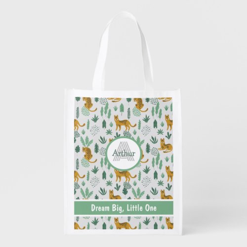 Leopard Plants Pattern Quote Custom Name Grocery Bag