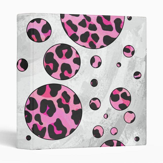 Leopard Polka Dot Black and Hot Pink Print Binder (Front/Spine)