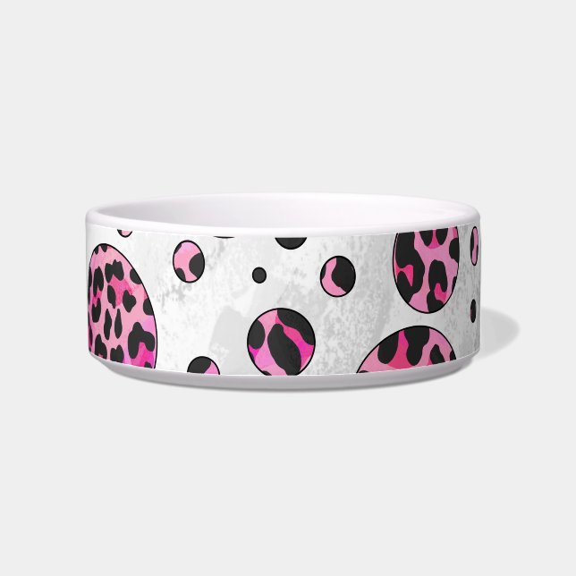 Leopard Polka Dot Black and Hot Pink Print Bowl (Right)