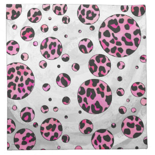 Leopard Polka Dot Black and Hot Pink Print Cloth Napkin