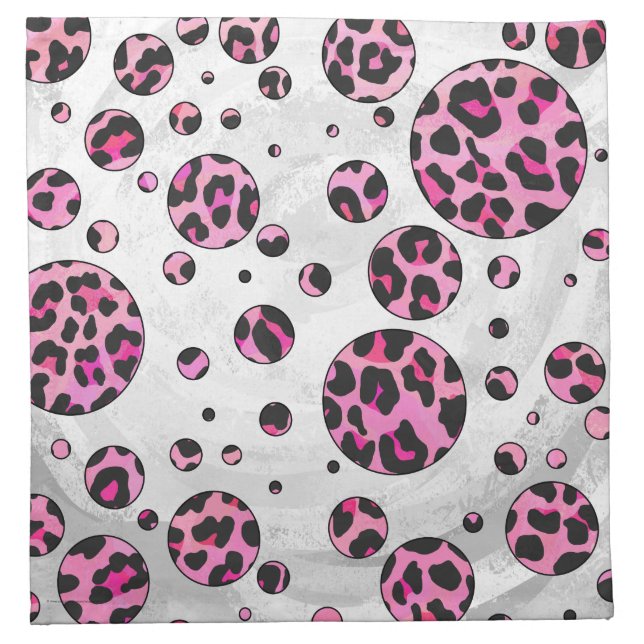 Leopard Polka Dot Black and Hot Pink Print Cloth Napkin (Front)