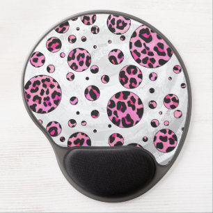 Leopard Polka Dot Black and Hot Pink Print Gel Mouse Pad
