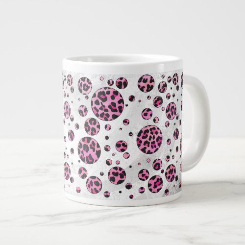 Leopard Polka Dot Black and Hot Pink Print Large Coffee Mug