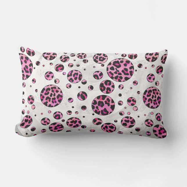 Leopard Polka Dot Black and Hot Pink Print Lumbar Pillow (Front)