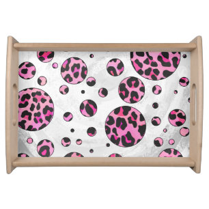 Leopard Polka Dot Black and Hot Pink Print Serving Tray