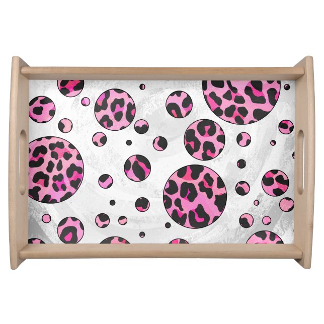 Leopard Polka Dot Black and Hot Pink Print Serving Tray (Front)