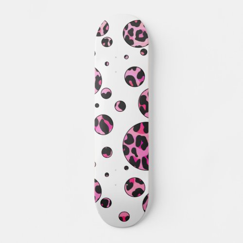 Leopard Polka Dot Black and Hot Pink Print Skateboard