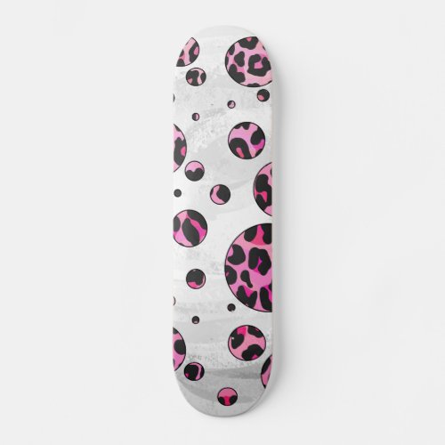 Leopard Polka Dot Black and Hot Pink Print Skateboard Deck