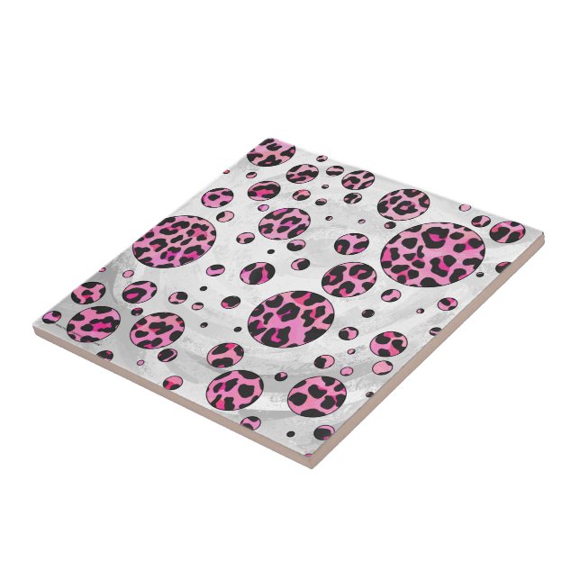 Leopard Polka Dot Black and Hot Pink Print Tile (Side)