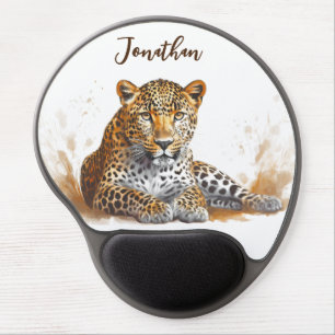 Leopard Portrait Animal Personalized Name Gel Mouse Pad