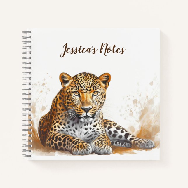 Leopard Portrait Personalized Name Notebook (Front)