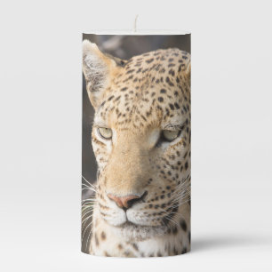 Leopard portrait photo pillar candle