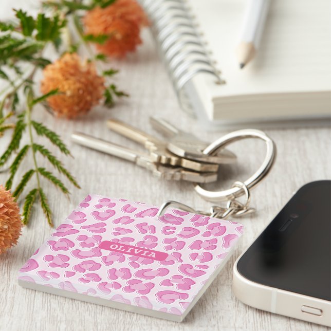 Leopard Preppy Pink Line Keychain (Front Right)