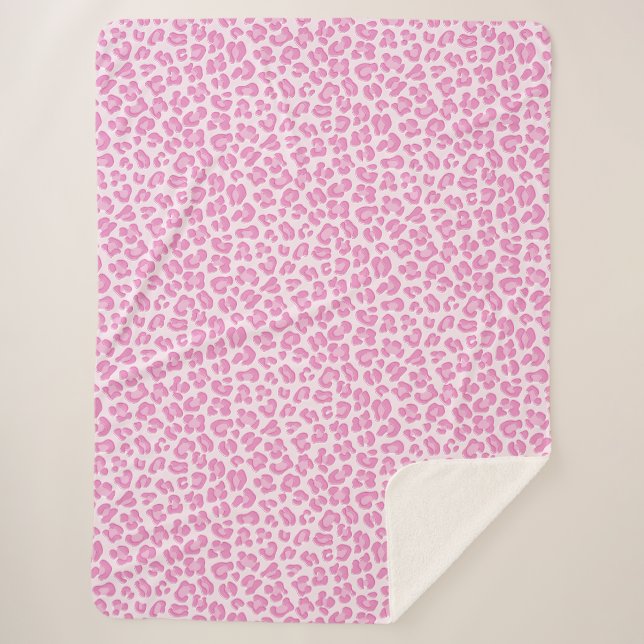 Leopard Preppy Pink Line Sherpa Blanket (Front)