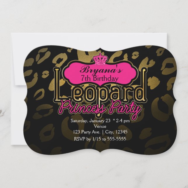 Leopard Princess Party Gold Birthday Invitations (Front)