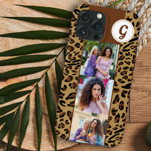 Leopard Print 3 Square Photos Brown Monogrammed iPhone 13 Pro Max Case