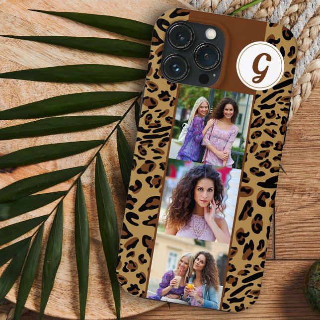 Leopard Print 3 Square Photos Brown Monogrammed Case-Mate iPhone Case (Creator Uploaded)