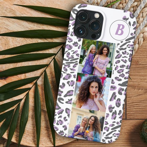 Leopard Print 3 Square Photos Lilac Monogrammed iPhone 13 Pro Max Case