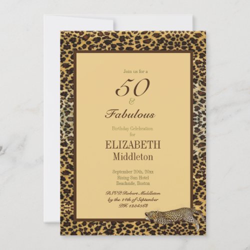 Leopard Print 50 and Fabulous Elegant Birthday Invitation