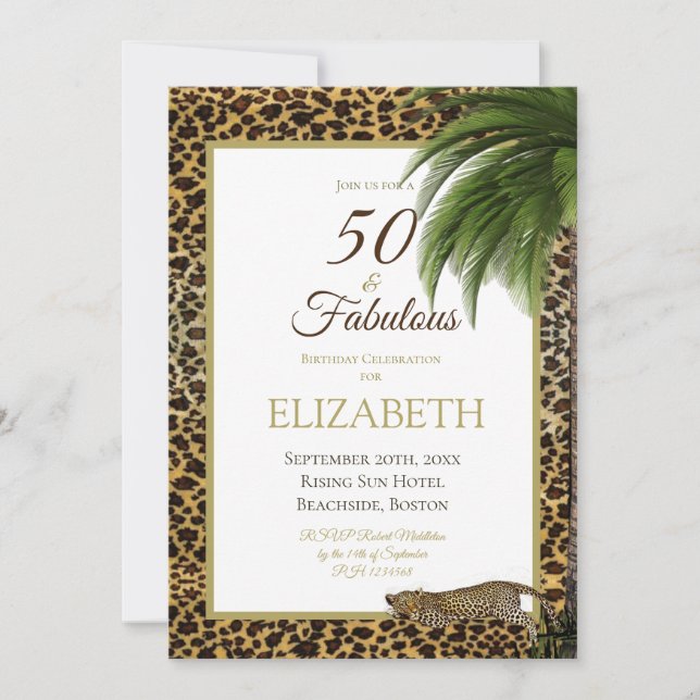 Leopard Print 50 and Fabulous Elegant Birthday Invitation (Front)