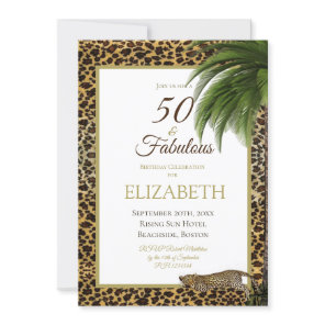 Leopard Print 50 and Fabulous Elegant Birthday Invitation