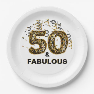 Leopard Print 50 and Fabulous Foil Balloon Paper Plates