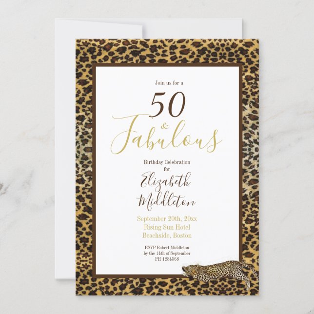 Leopard Print 50 and Fabulous Modern Birthday Invitation (Front)