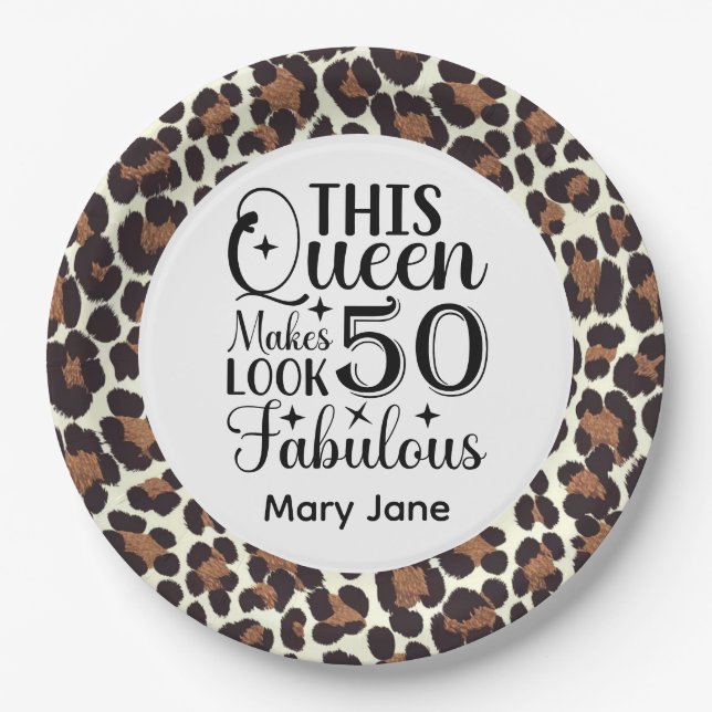 Leopard Print 50th Birthday  Paper Plates (Front)