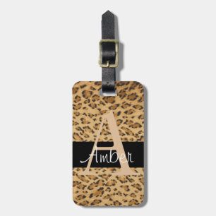 Leopard Print A monogram initials Luggage Tag