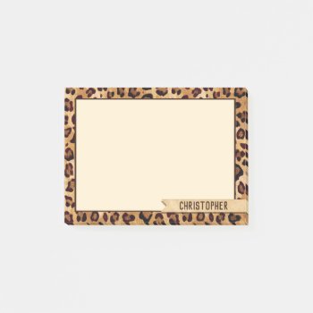 Leopard Print Add Your Name Border Post-it Notes by ironydesigns at Zazzle