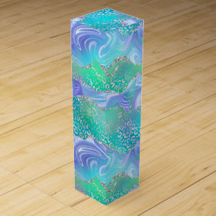 Leopard Print Agate Glam Teal Abstract Pattern Wine Box