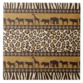 Leopard Print And African Animals Tile by kitandkaboodle at Zazzle