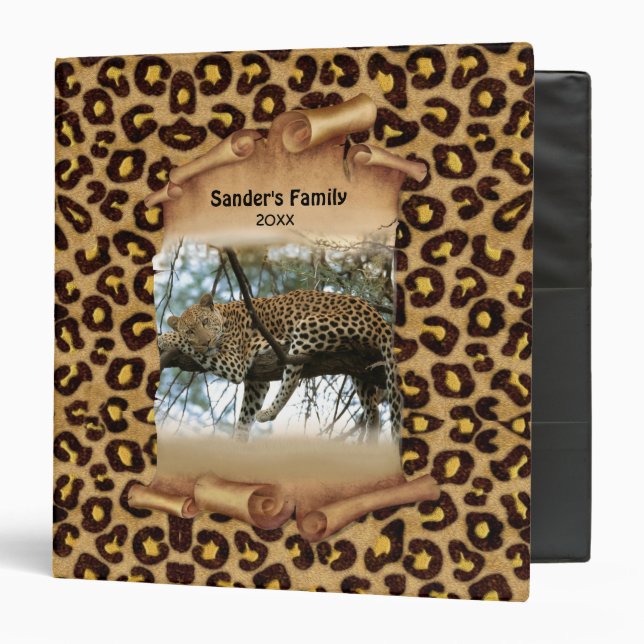 Leopard Print and Banner - Customize 3 Ring Binder (Front/Inside)