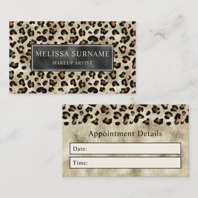 Leopard Print And Black Faux Foil Appointment Card (Front/Back)