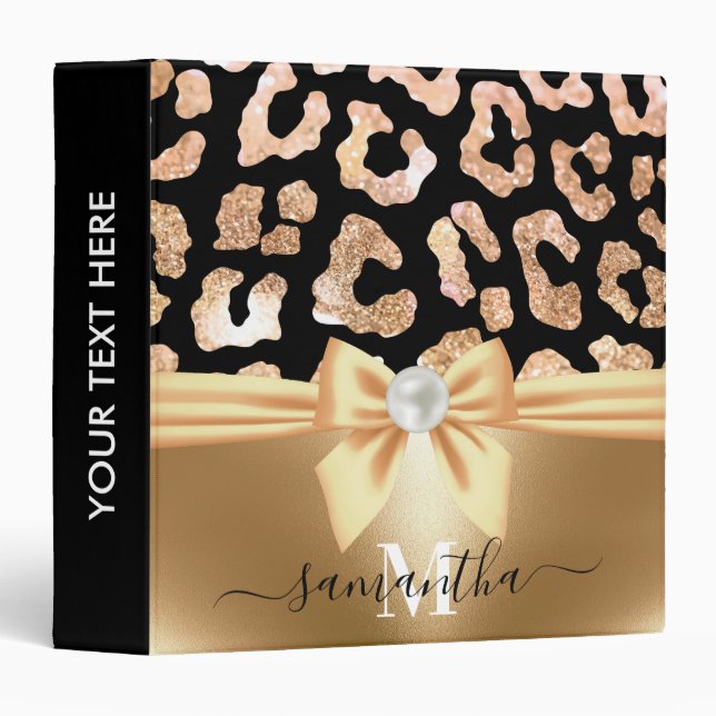 Leopard Print and Bow 3 Ring Binder (Front/Spine)