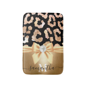 Leopard Print and Bow Bath Mat