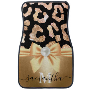 Leopard Print and Bow Car Floor Mat