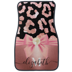 Leopard Print and Bow Car Floor Mat