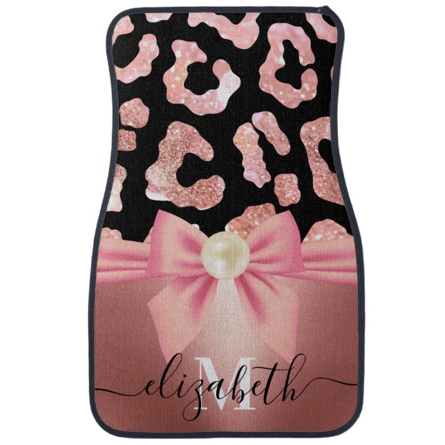 Leopard Print and Bow Car Floor Mat (Front)