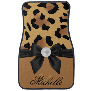 Leopard Print and Bow Car Floor Mat