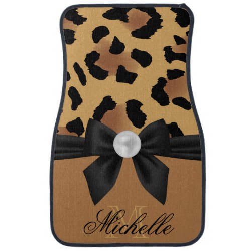 Leopard Print and Bow Car Floor Mat