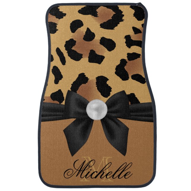 Leopard Print and Bow Car Floor Mat (Front)